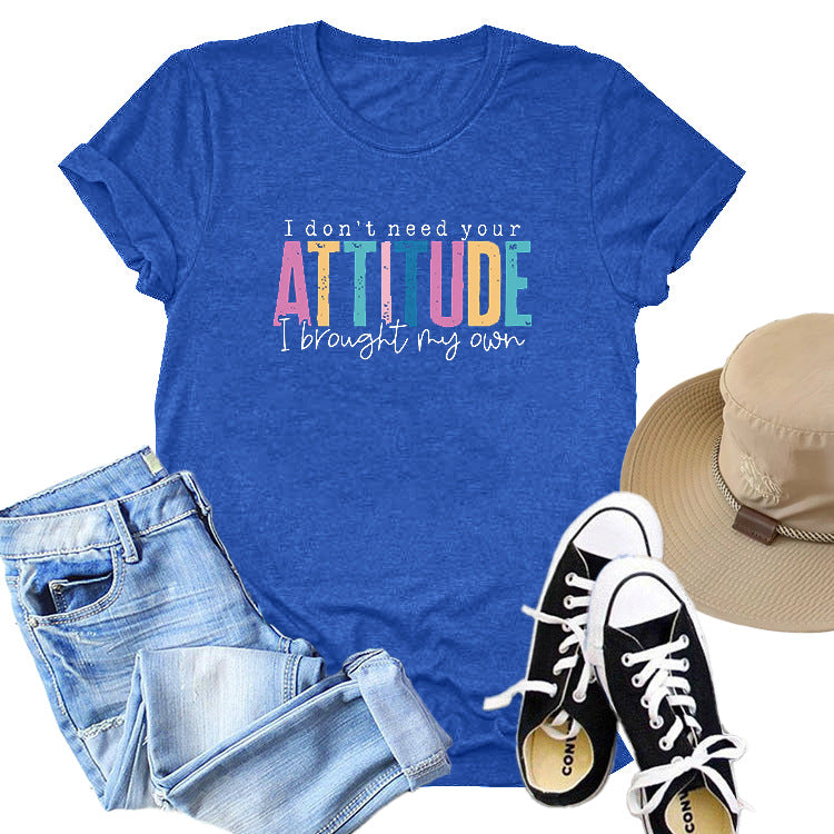 Colored Cotton T-shirt Women's Short Sleeve Letters