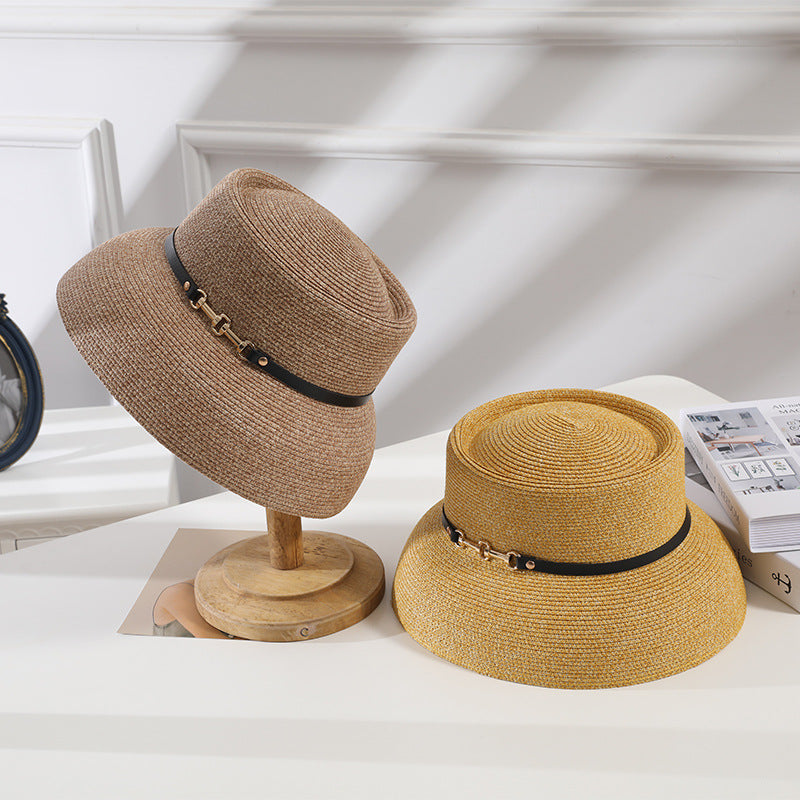 Women's Belt Chain Bell Type Sun-proof Straw Hat