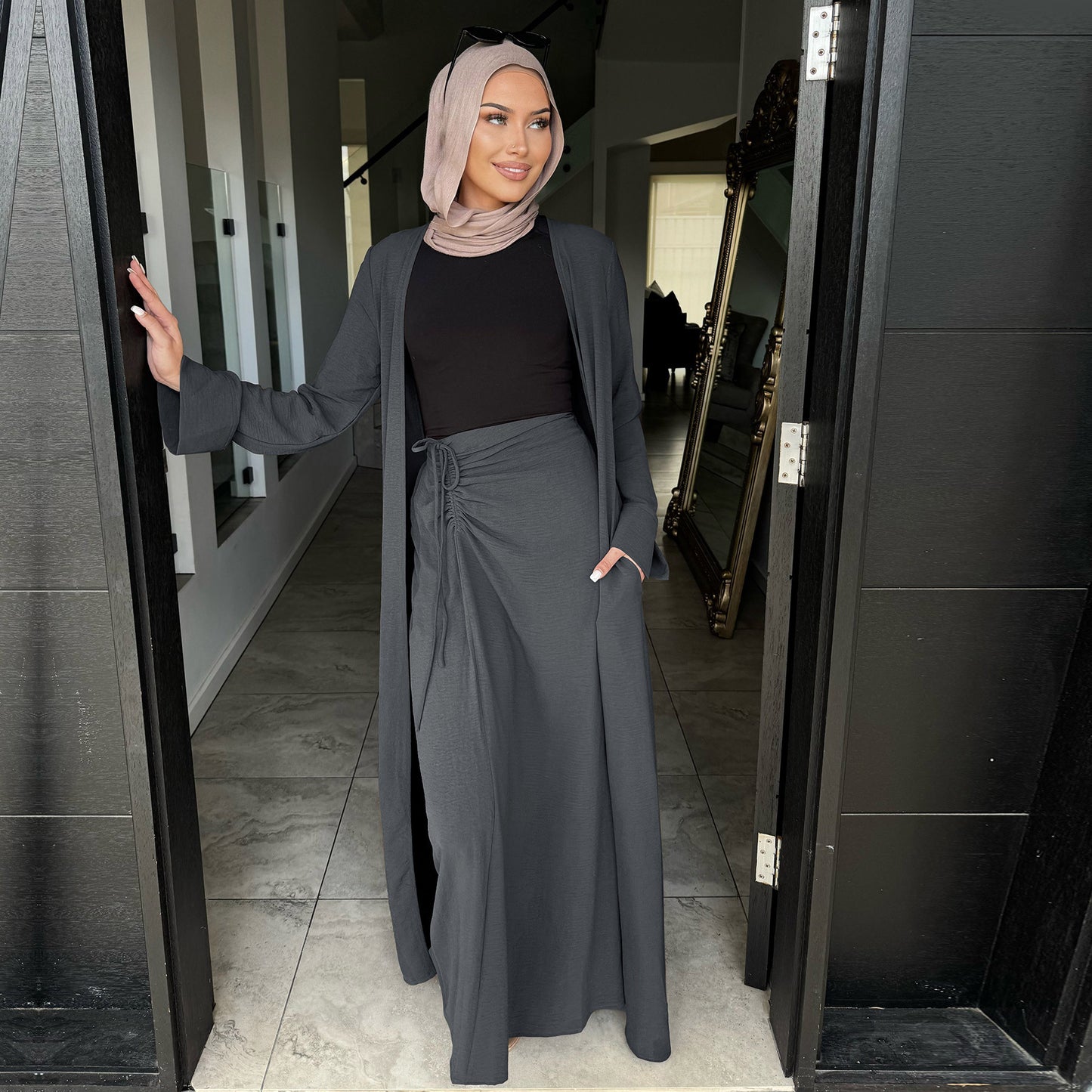Fashion Solid Color Cardigan And Skirt Two-piece Set