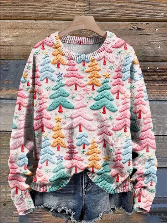 Rundhalset plus-size-sweater med enkelt print til kvinder