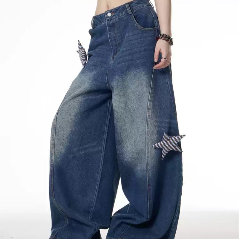Retro Washed Worn Jeans Female Profile Mop Matchet Pants