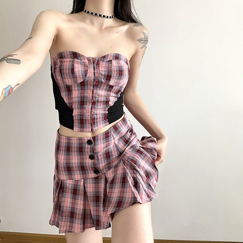 Women's Clothing Midriff-baring Top Short Hip-hugger Skirt Suit