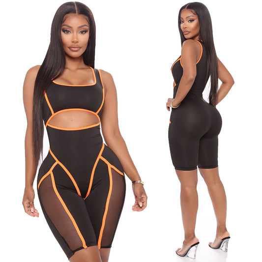 Women's Tight Color Matching Sleeveless Jumpsuit