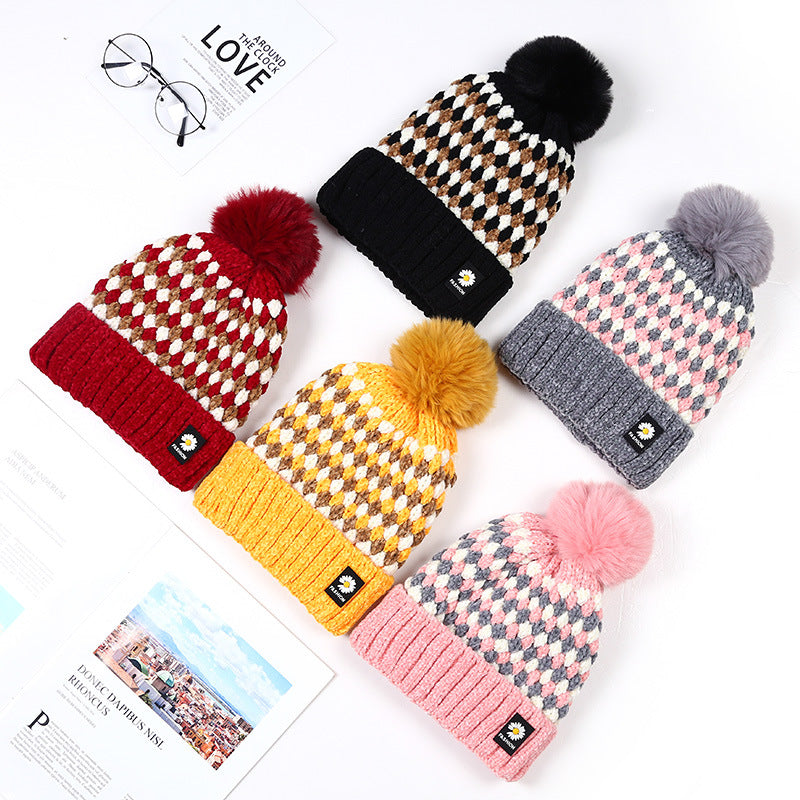 Women's Fashion Thick Warm Cute Fur Ball Knitted Hat