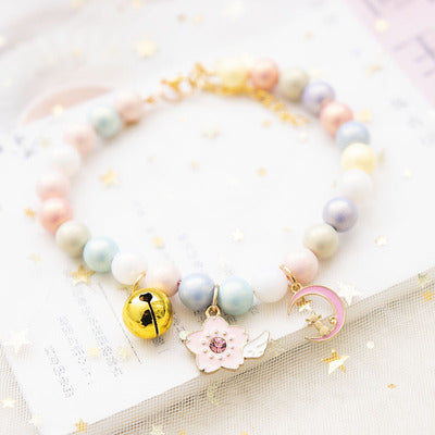 Fairy Girl Cat Pearl Necklace Pendant Pet Collar