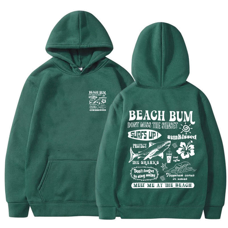 Printed Cuff Thread Hoodie Sweater Top