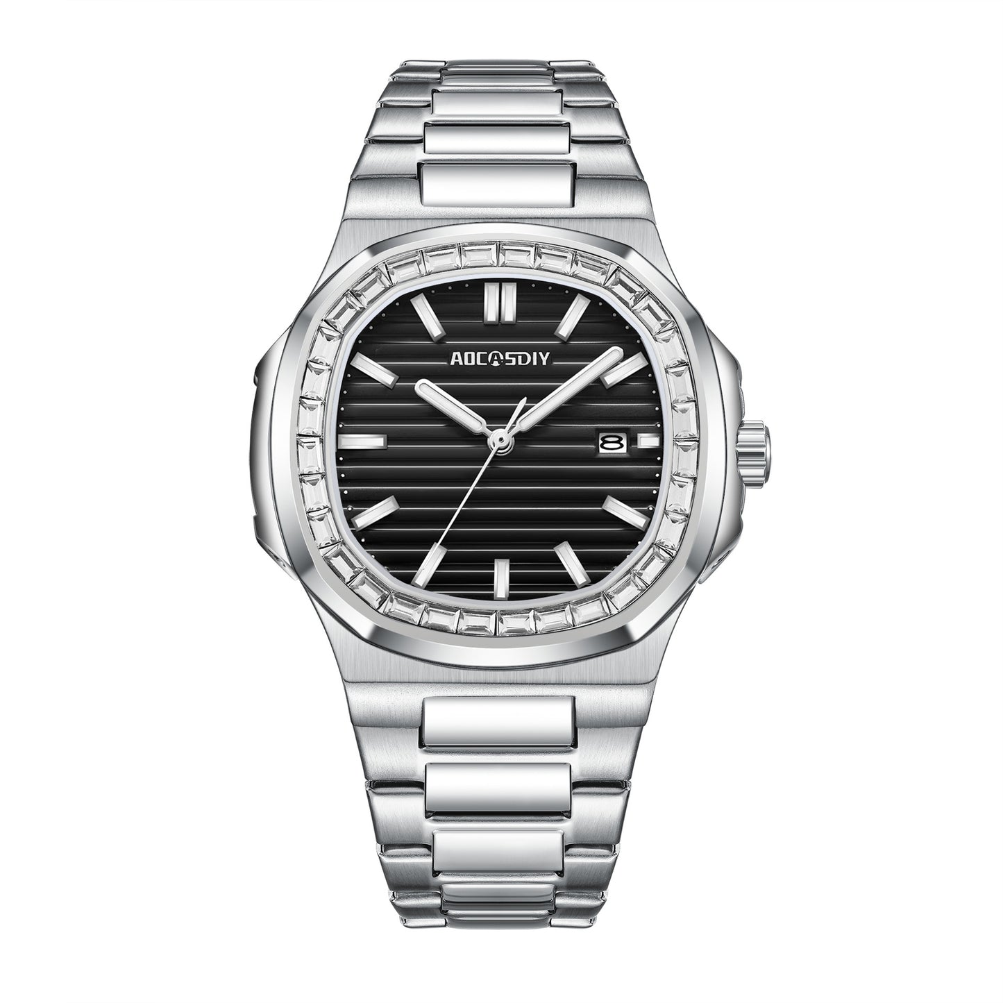 Men's Fashion Diamond Luminous Quartz Watch Waterproof Steel Belt