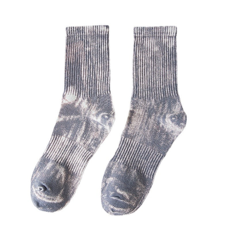 Retro Faded Vintage Tie-dye Sports Mid-calf Socks