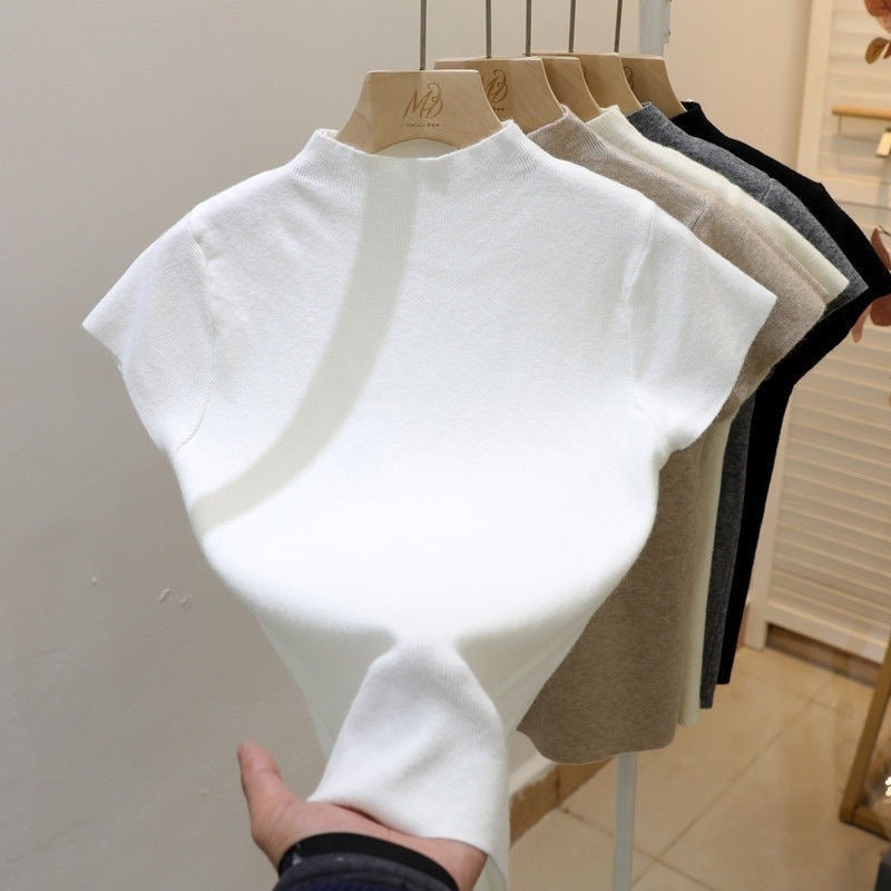 Dopamin Hot Girl Sort Mock-neck Skulder Kortærmet T-shirt Dame Sommer