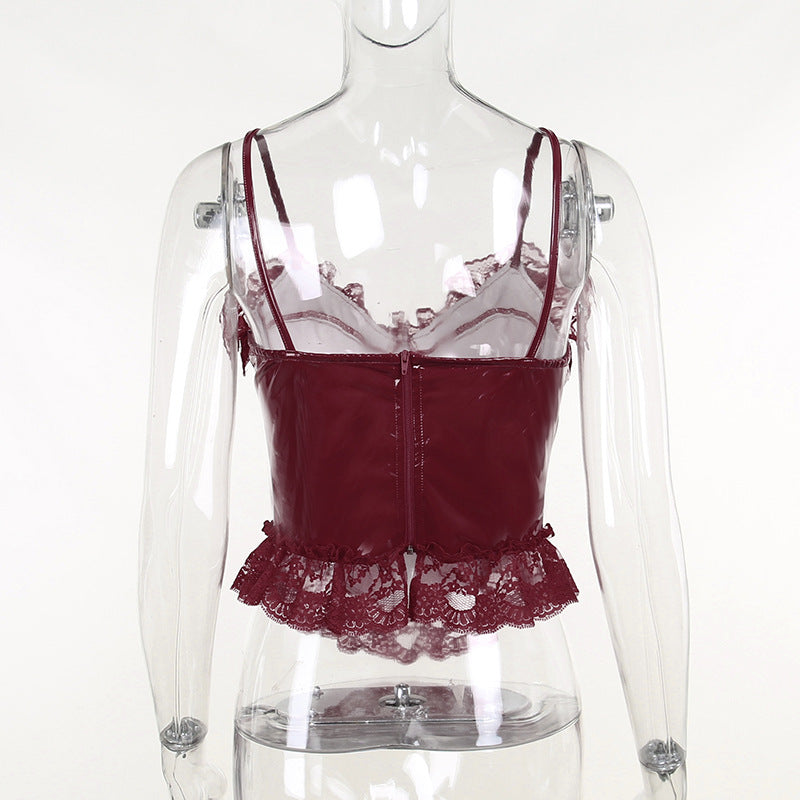 Slim Fit Dark Leather Lace Slip Top