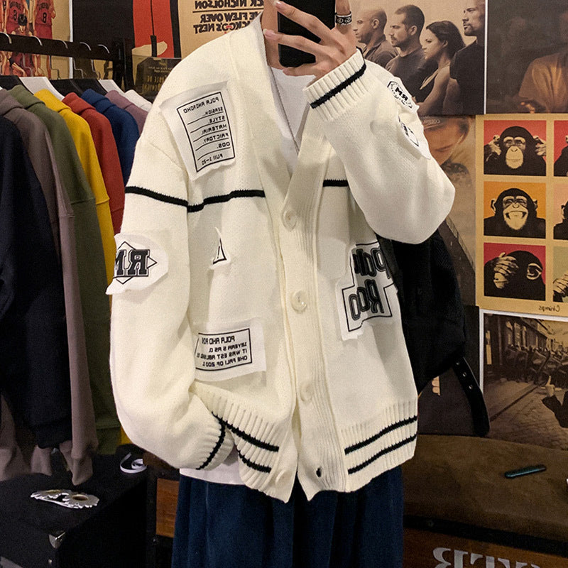 Men's Spring And Autumn Labeling V-neck Cardigan Sweater