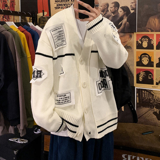 Men's Spring And Autumn Labeling V-neck Cardigan Sweater