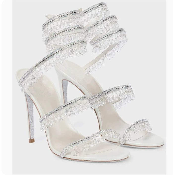 Crystal Pendant Snake Wrapped Rhinestone Tassel Decorative Sandals