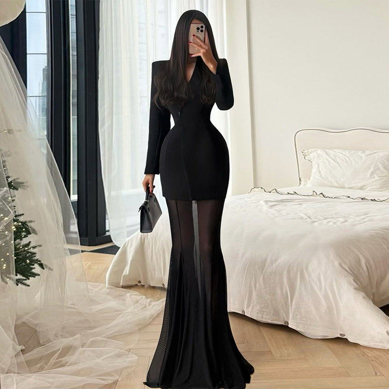 Womens Elegant Slim-Fit Long-Sleeve Suit Skirt Set