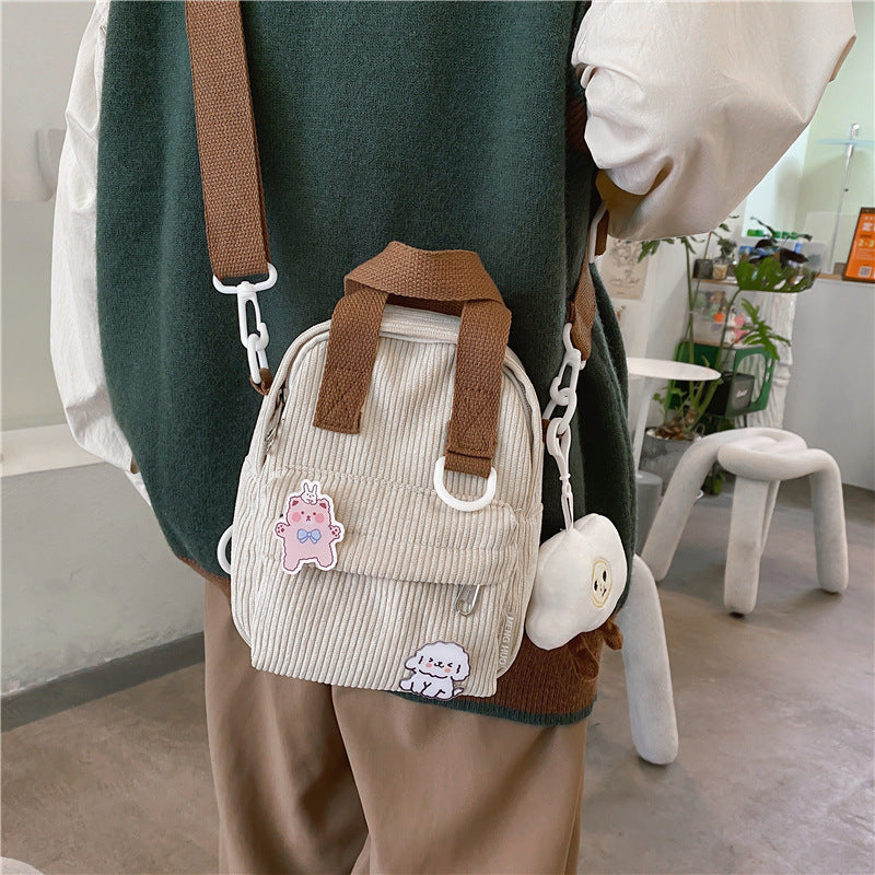 Handheld One Shoulder Korean Style Corduroy Crossbody Bag