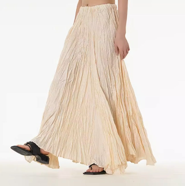 Irregular Ultra-long Mop Umbrella Skirt Slimming Pleated Half-length
