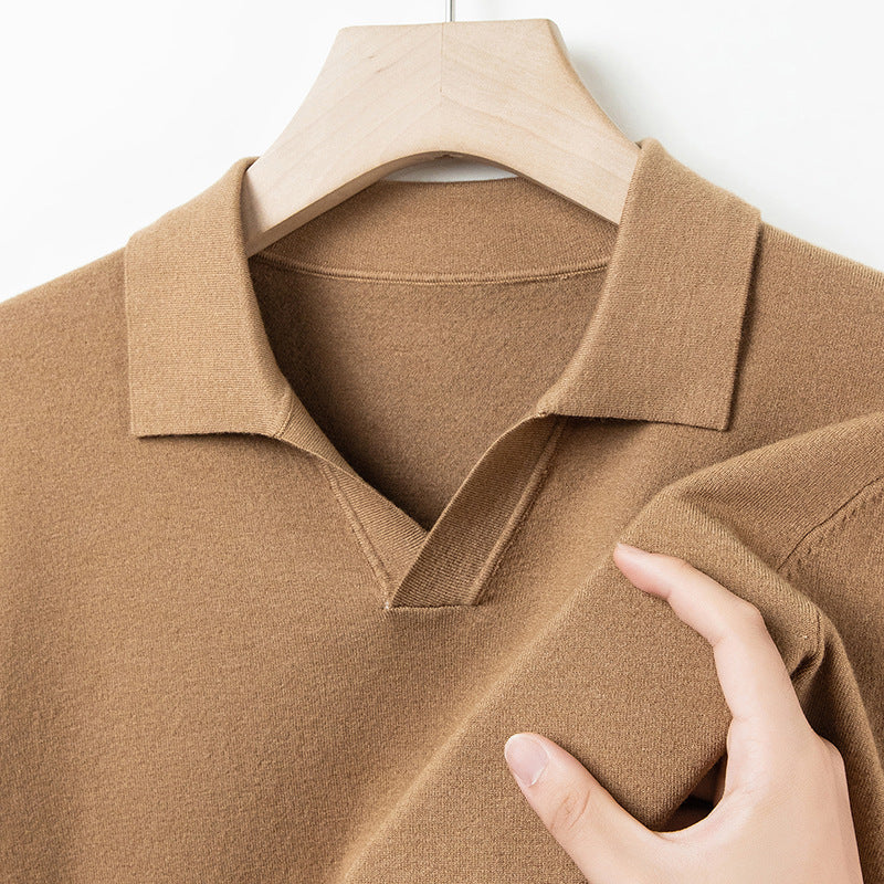 Autumn And Spring Seagull Collar 6 Wool Men's Anti-Pilling Knitted Long Sleeve Polo Shirt