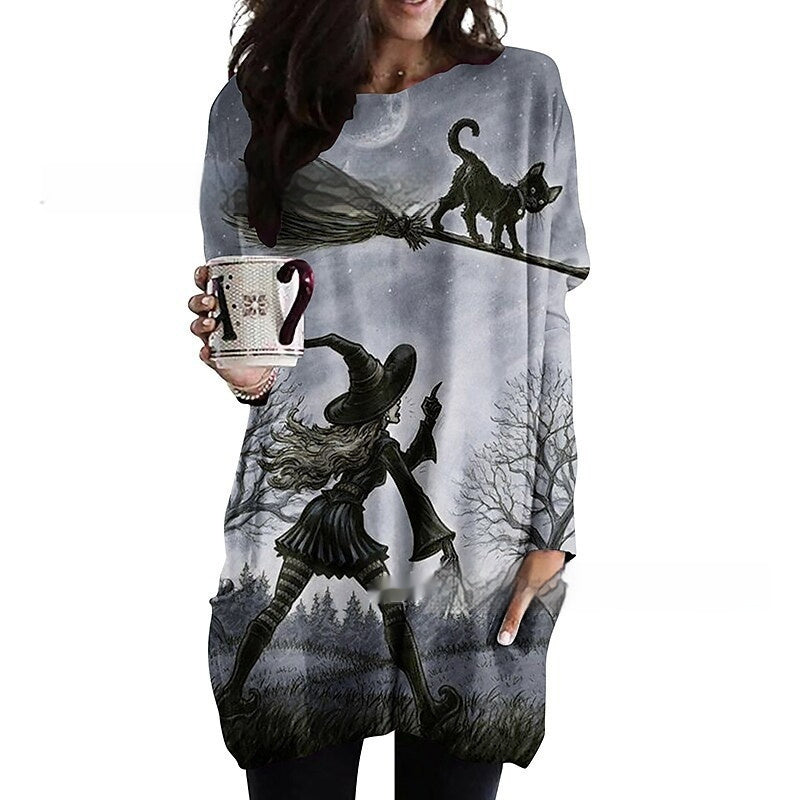 Women's Round Neck Mid-length Long-sleeved T-shirt With Pockets