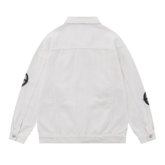 Dark Cross Graffiti Patterned Denim Jacket