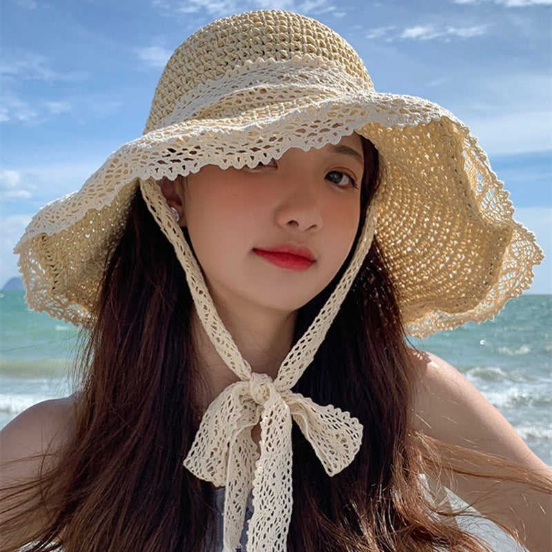 Women's Straw Hat Thin Breathable Lace Hollow