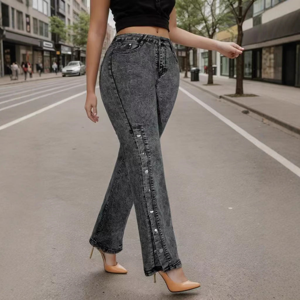 Retro Mid-waist Stretch Flared Jeans For Women