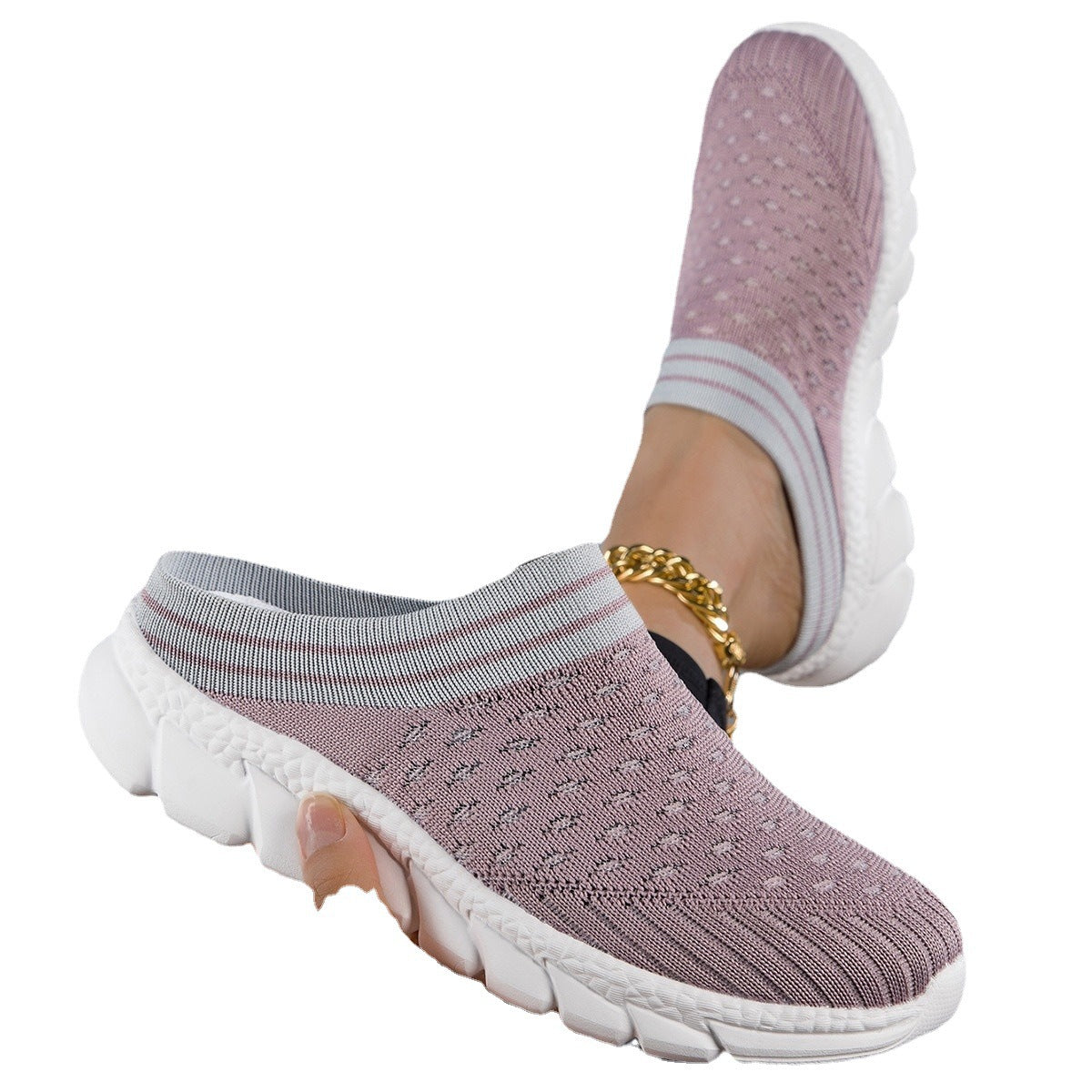 Breathable Flyknit Socks Semi Slipper Women's Shoes Lightweight Casual