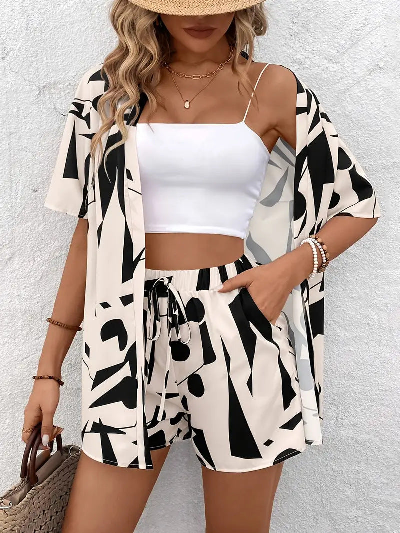 Printed Set Loose-fitting Shirt And Shorts Two-piece