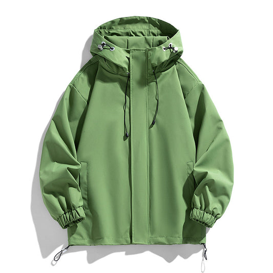 Men's Sports Casual Shell Jacket Solid Color Loose Hooded Climbing Jacket