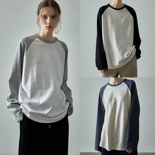 Casual Fashion Color Contrast Loose Round Neck Raglan Long Sleeve