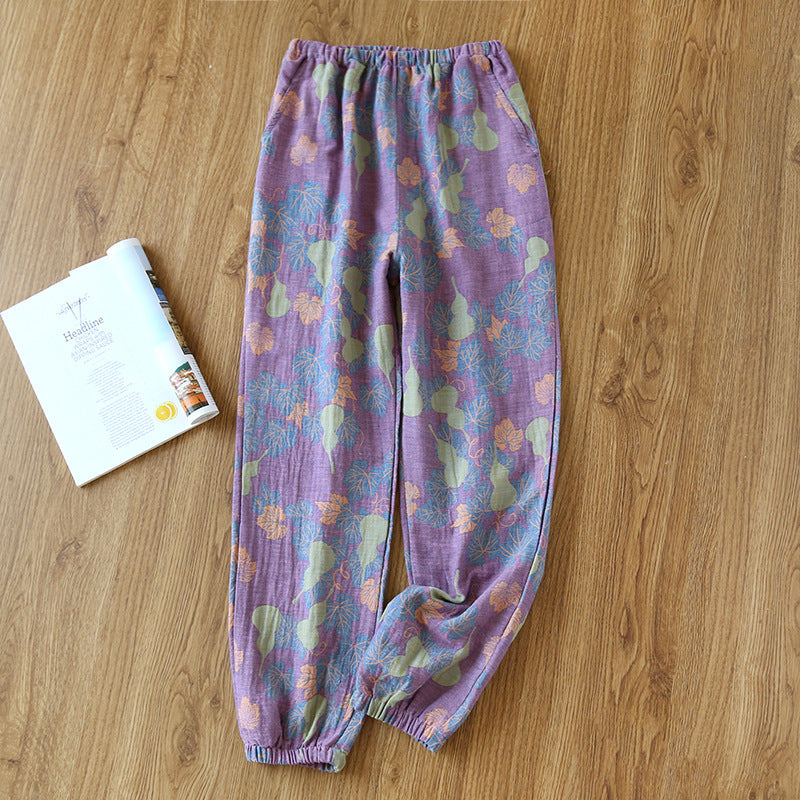 Women's Fashionable Cotton Double-layer Yarn-dyed Close-up Pajama Pants