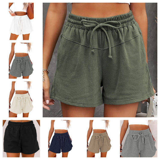 Women's Lace Up Casual Pocket Solid Color Shorts