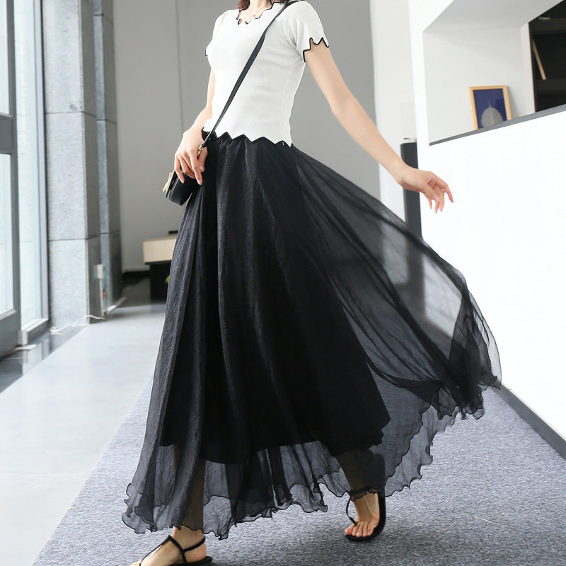 Womens Mesh High-waist Full-skirted Long Skirt