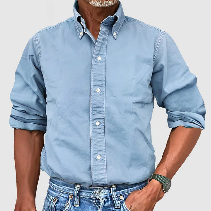 Versatile Solid-Color Lapel-Button Business Shirt For All Seasons