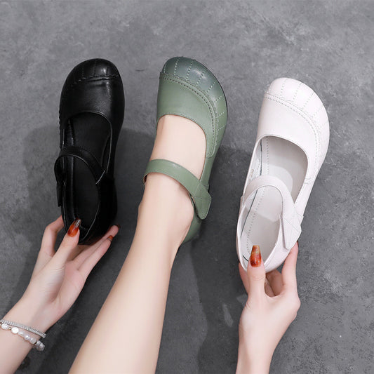 Velcro Low-cut Plus Size 43 Genuine Leather Women's Pumps