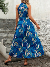 Fashionable Halterneck Defined-Waistline Bohemian Printed Dress