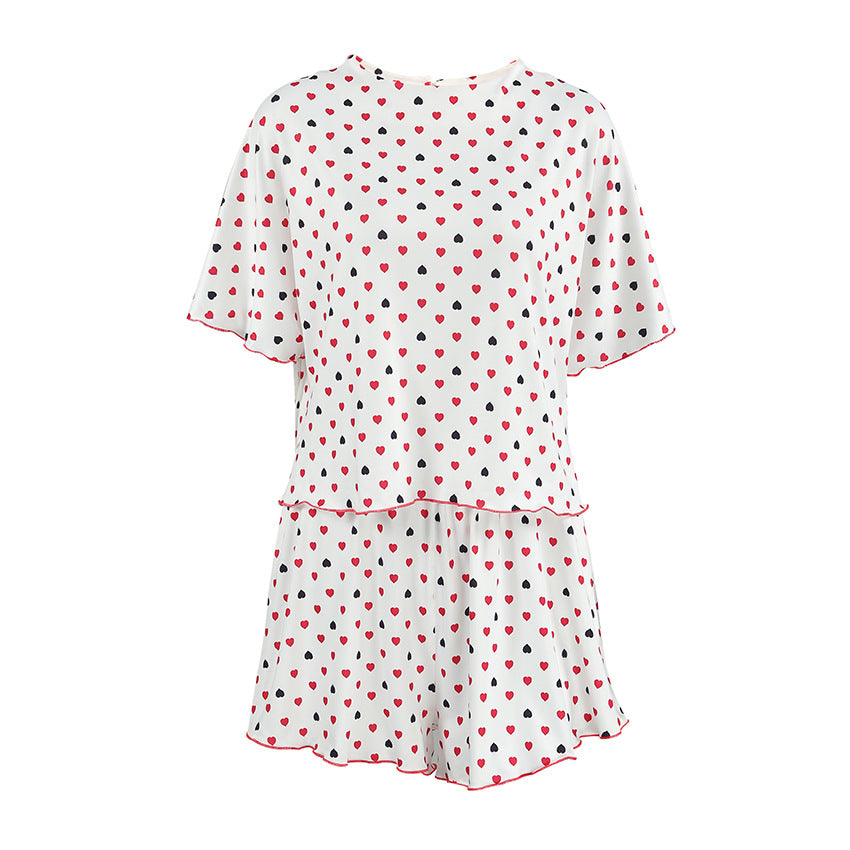 Loose-fitting Casual Home Wear Short-Sleeve Top And Shorts Set With Hair Tie 3 Pieces