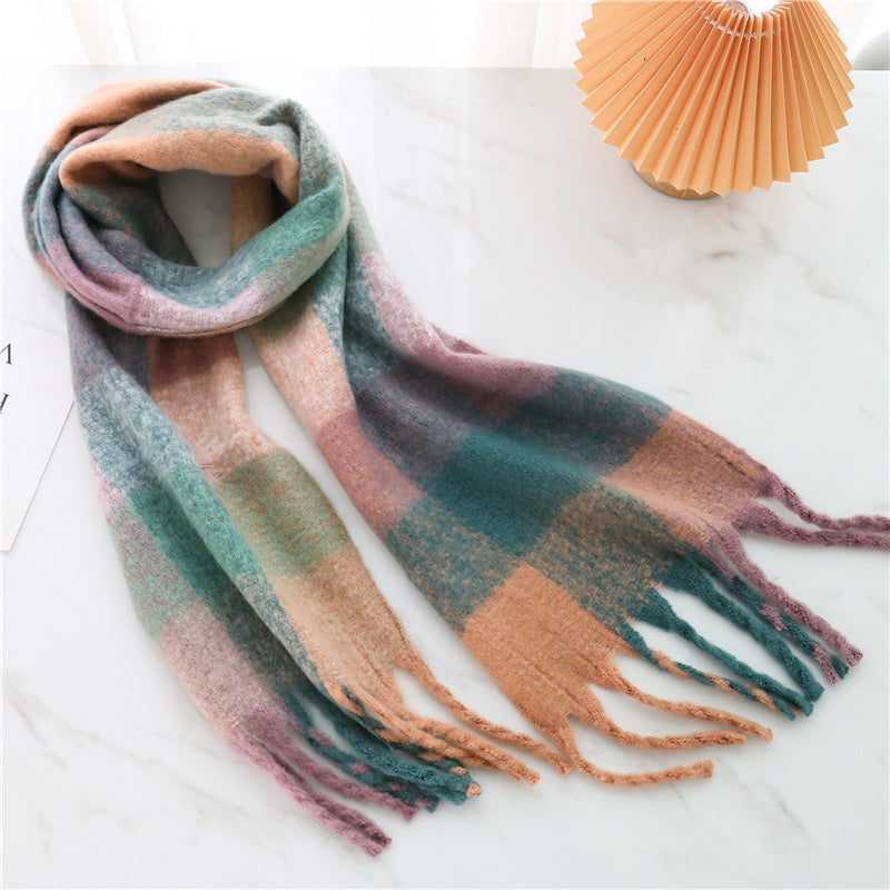 Women's Long Thick Beard Plaid Color Matching Scarf