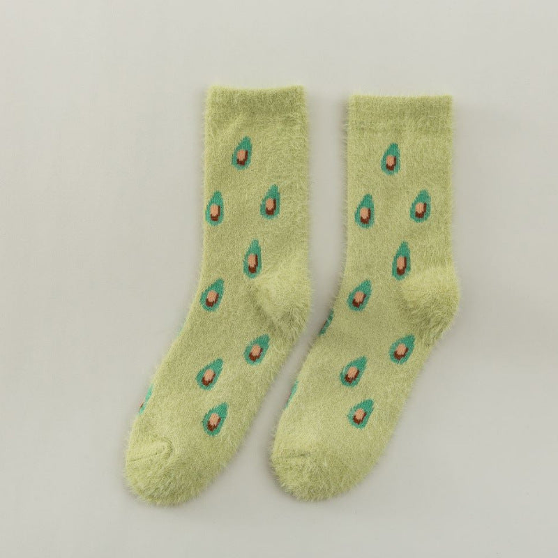Women's Mid-thigh Fruit Socks Plus Velvet Thickening Winter Warm