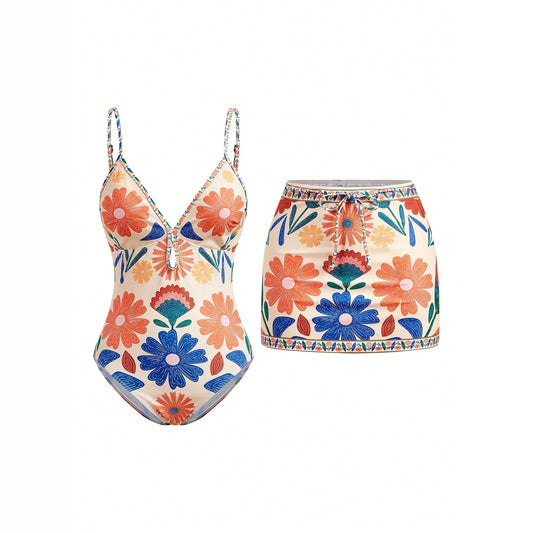 Womens Flowy Bohemian Printed Strap Holiday-Style Fashion Swimsuit