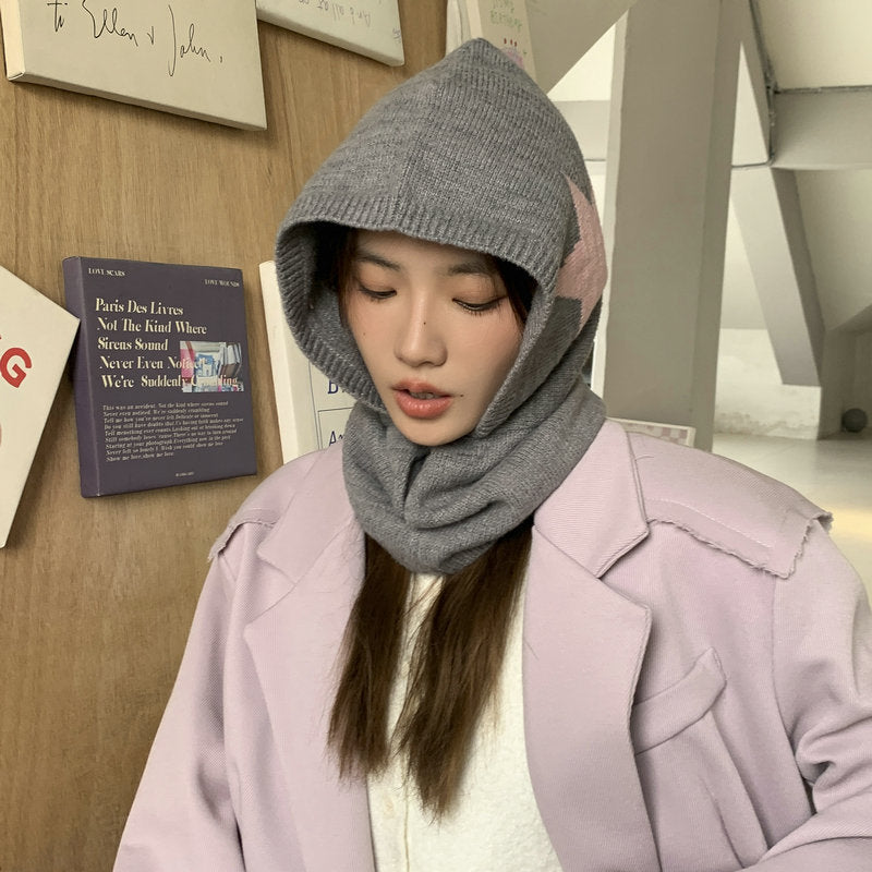 Windproof Warm Hat Scarf Integrated Five-pointed Star Toque