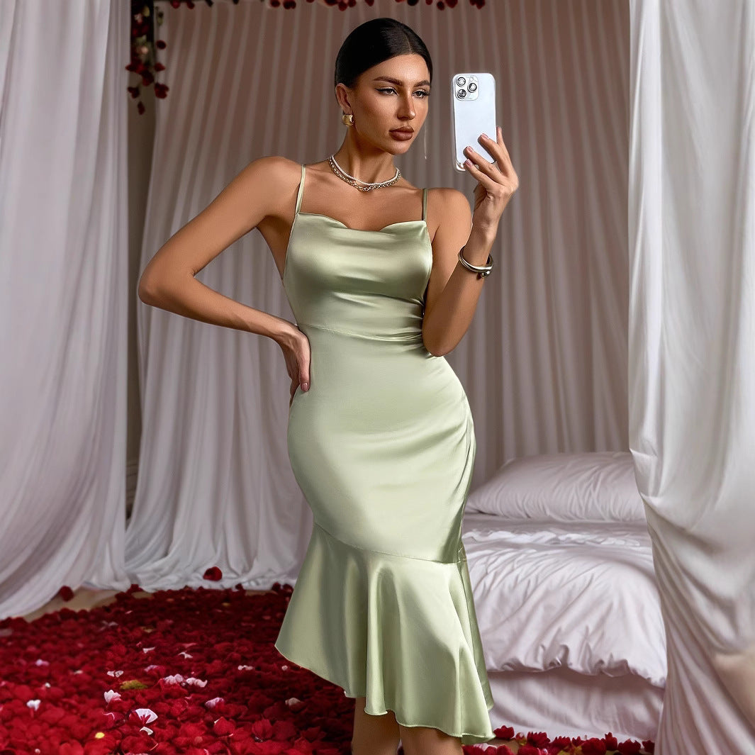 Lace-trimmed Satin Dress For Women