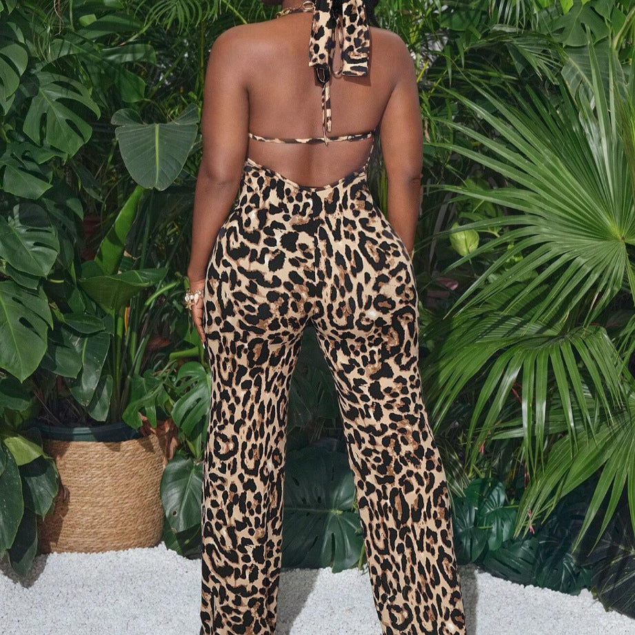 New Stylish Women's Jumpsuit With Leopard-print Straps