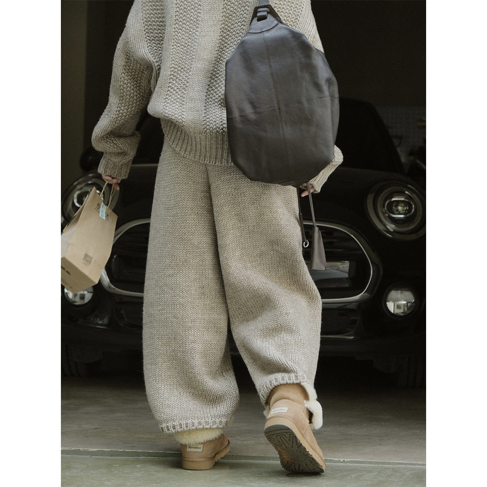 Yarn Thick Knitted Casual Pants Loose Wool Trousers