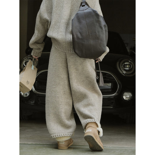 Yarn Thick Knitted Casual Pants Loose Wool Trousers