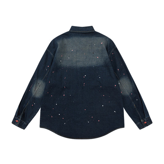 Contrast Color Inkjet Long-sleeved Shirt Denim Clothes Jacket Spring And Autumn