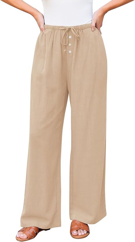 High Waist Button Drawstring Loose Casual Summer Wide-leg Pants With Pockets