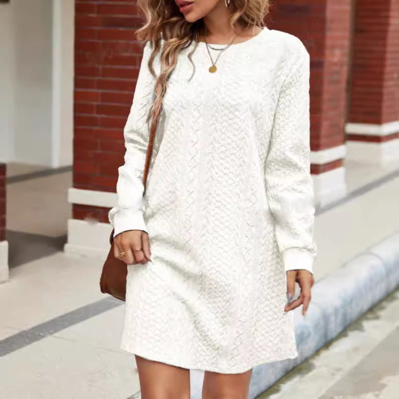 Womens Knitted Jacquard Long-Sleeve Casual Maxi Dress