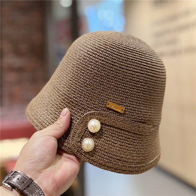 Version Straw Women's Sunscreen Pearl Decoration Fisherman Hat