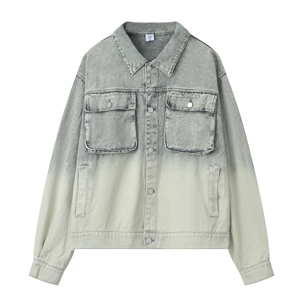 Washed Tie-dye Gradient Denim Jacket