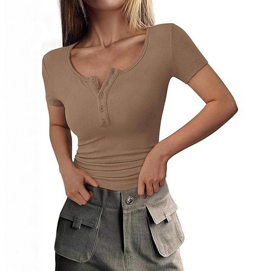 Ribbed Henley-button Casual Shirt In A Slim Fit